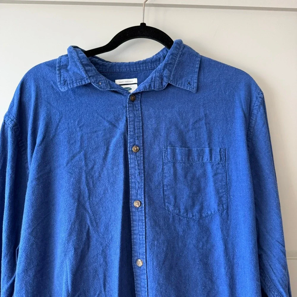 Old Navy Linen Blend Shirt Mens XL Blue Slim Fit Long Sleeve Button Down Pocket